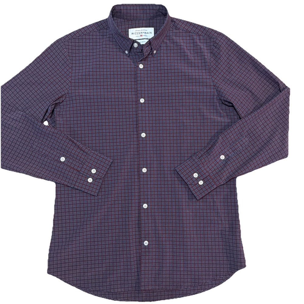 Mizzen+Main Men's Button-Down Shirt in Burgundy and Navy Micro-Check